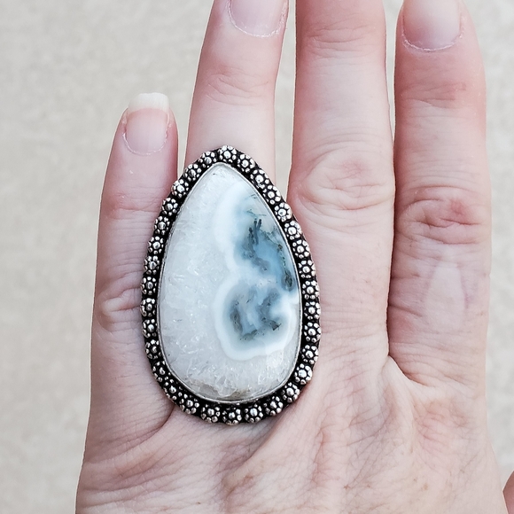 New Huge Solar Quartz Agate Druzy Silver Ring. - Picture 8 of 9